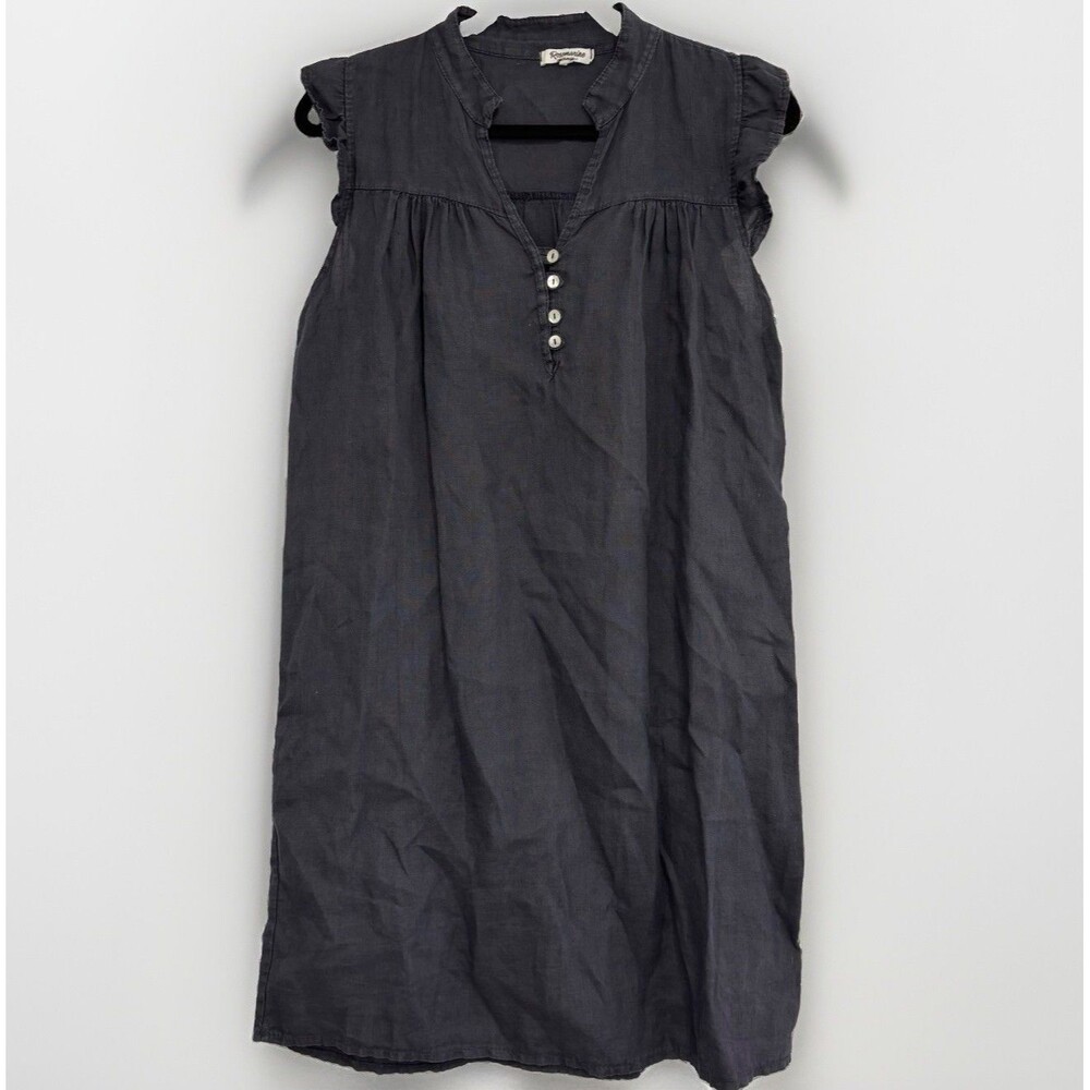 Rosemarine Linen Dress Womens Size Small Navy Blue Mini Vneck Ruffle Sleeve